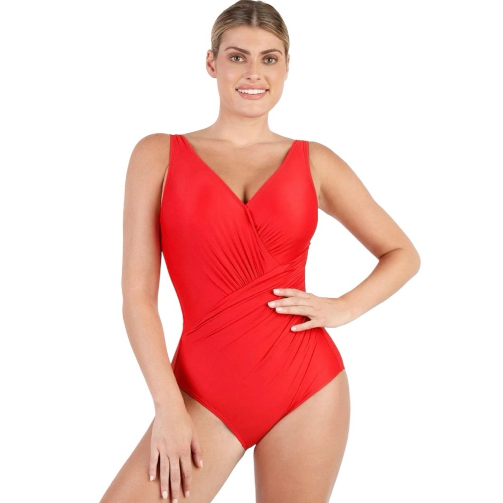 POPILUSH Redβ One-Piece Shapewear Swimsuit Ruching Plus Size